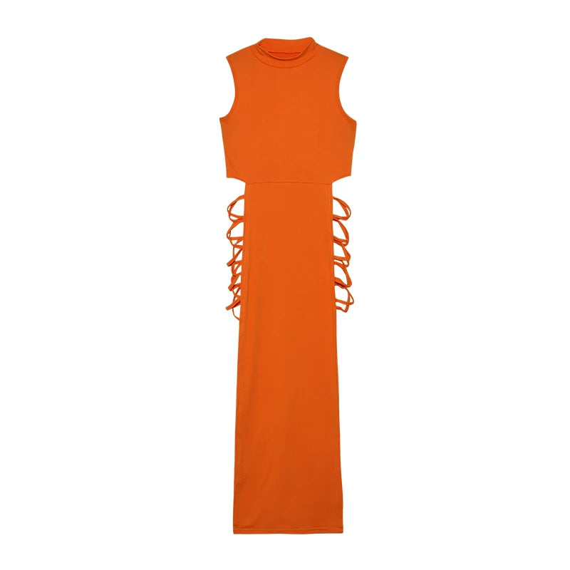 Criss Cross Cut Out Dress - Sexy Bodycon Mock Neck Dress