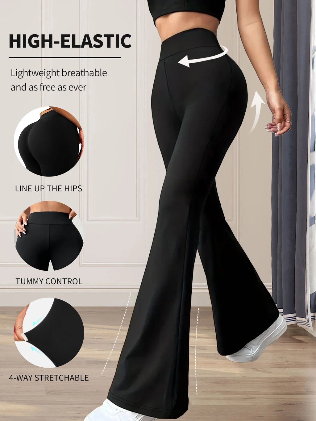 Women's High Waisted Flared Pants - Slim Fit Wide Leg Trousers
