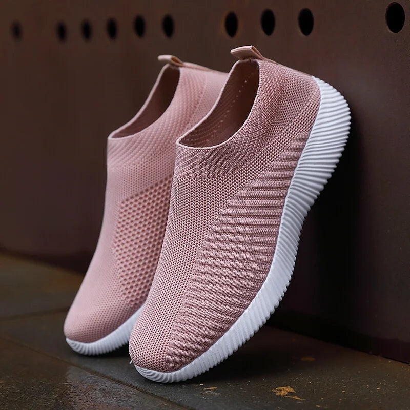 Women's Sneakers Breathable Solid Color Mesh Woven Outdoor Lightweight Low Top Walking Running Sports Socks Tennis Shoes