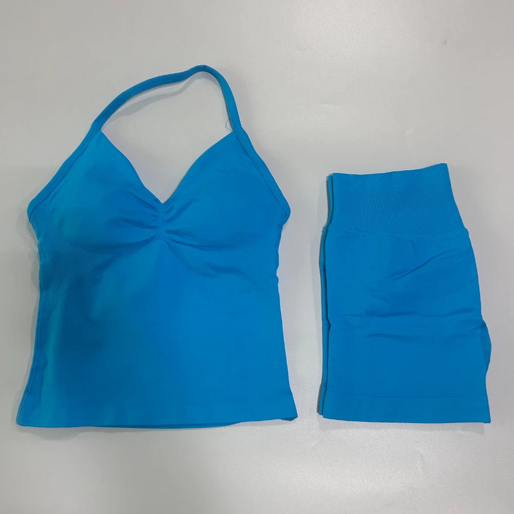 Women's 2-Piece Gym Set - Backless Tank Top & Seamless Shorts
