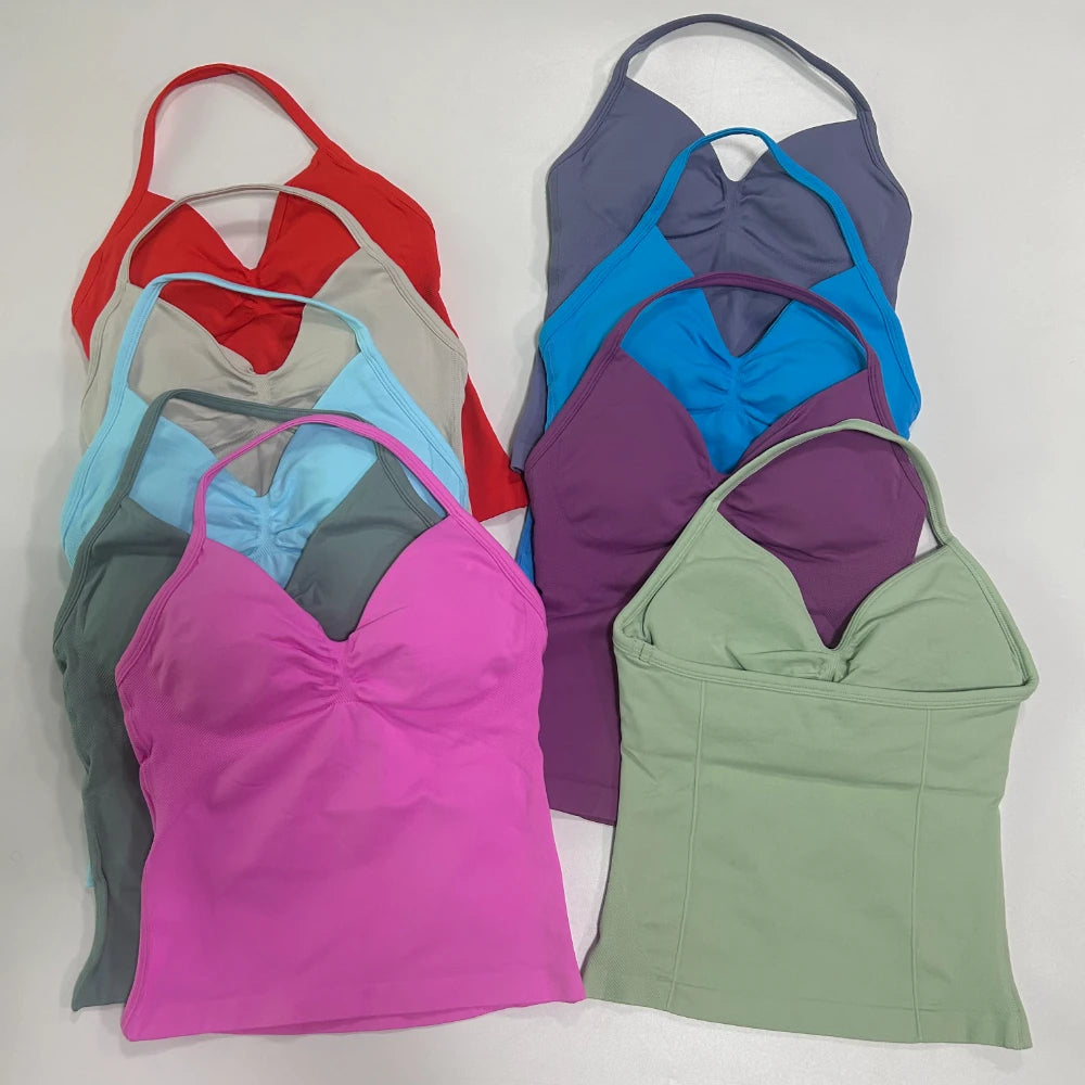 Women's 2-Piece Gym Set - Backless Tank Top & Seamless Shorts