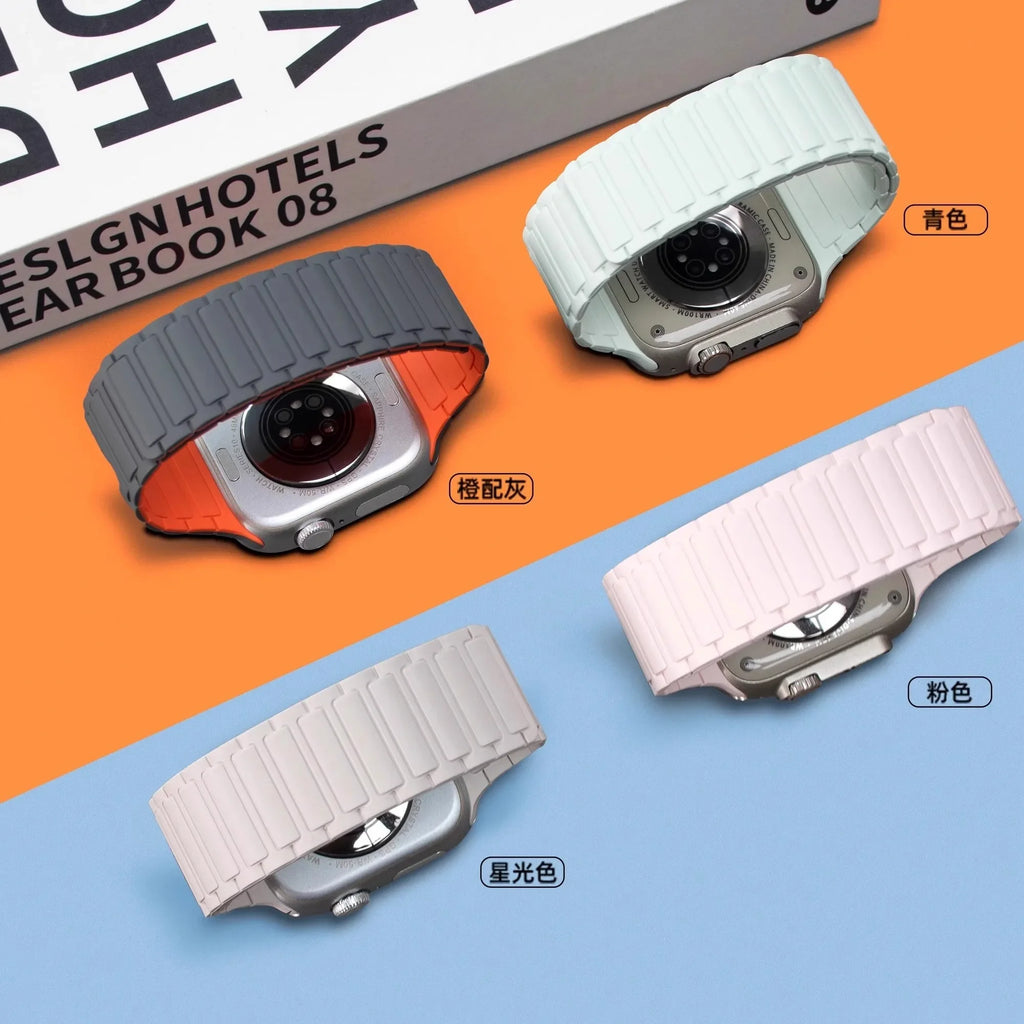 Silicone Strap for Apple Watch 46mm 42mm 49mm 45mm 41mm 44mm 40mm Magnetic Band for lWatch Ultra 2 Series 10 9 8 7 6 SE 5 4 3