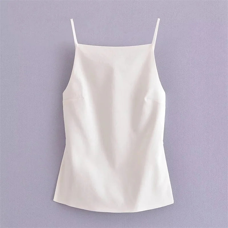 Women's Backless Crop Top - Sleeveless Summer Party Top with Straps