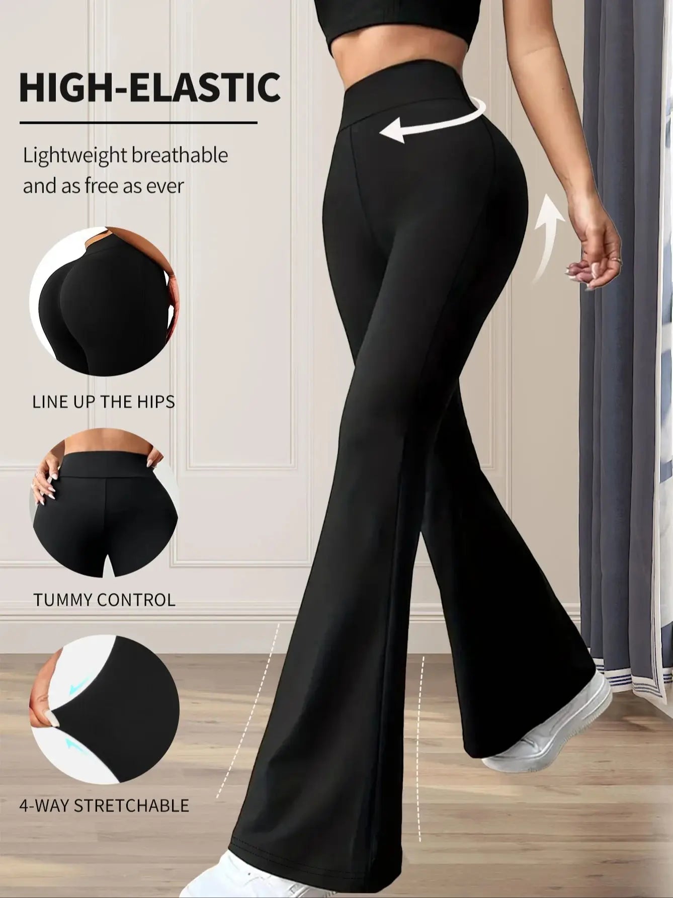 Women's High Waisted Flared Pants - Slim Fit Wide Leg Trousers