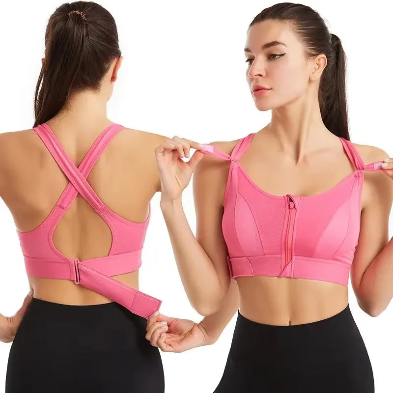 Women's Sports Bra - Front Zipper Athletic Fitness Bra