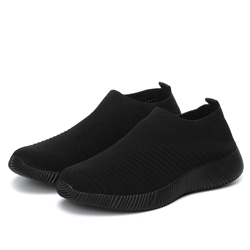 Women's Sneakers Breathable Solid Color Mesh Woven Outdoor Lightweight Low Top Walking Running Sports Socks Tennis Shoes