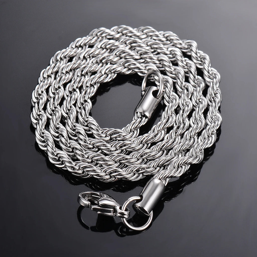925 Sterling Silver Rope Chain Necklace - 2mm/3mm/4mm Width
