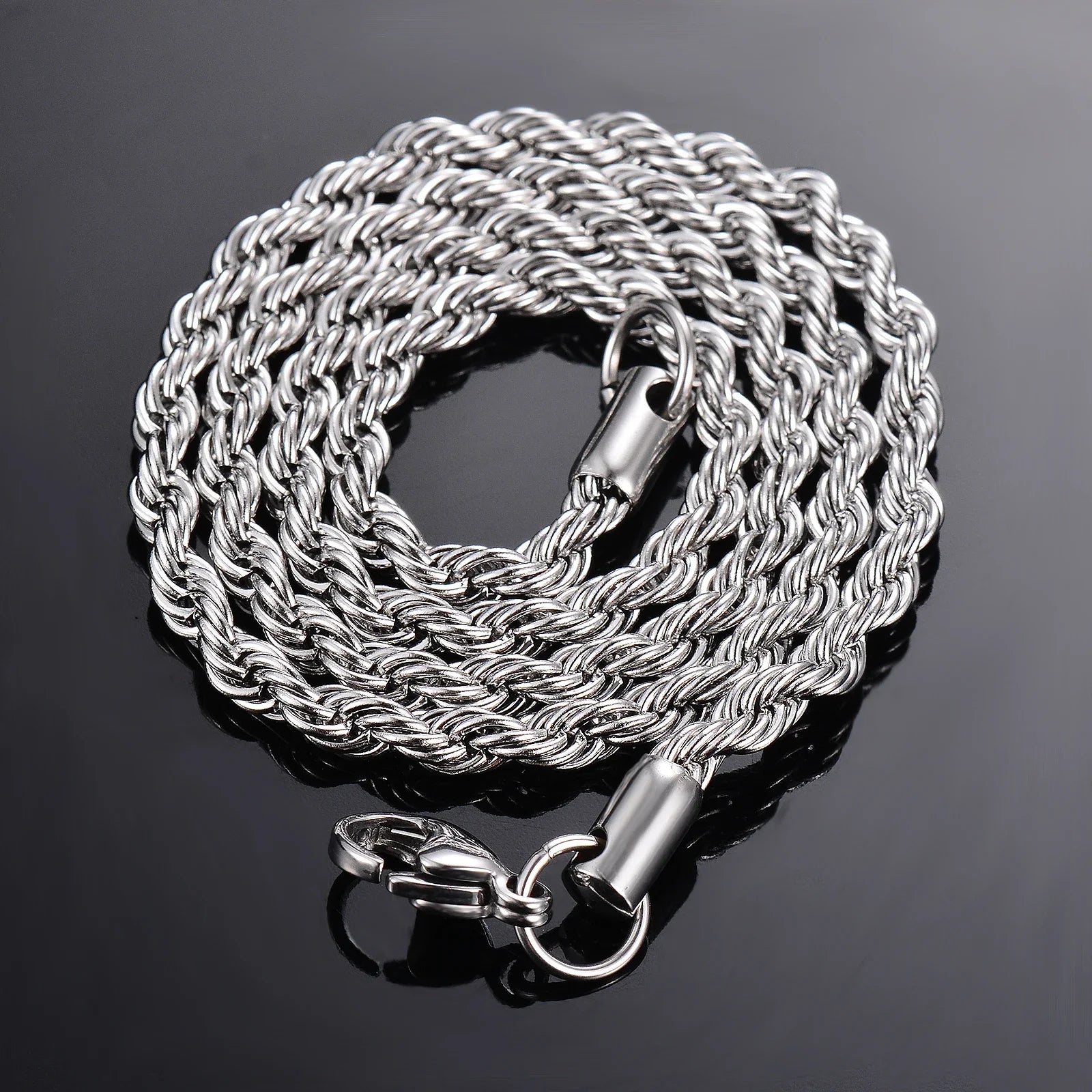 925 Sterling Silver Rope Chain Necklace - 2mm/3mm/4mm Width