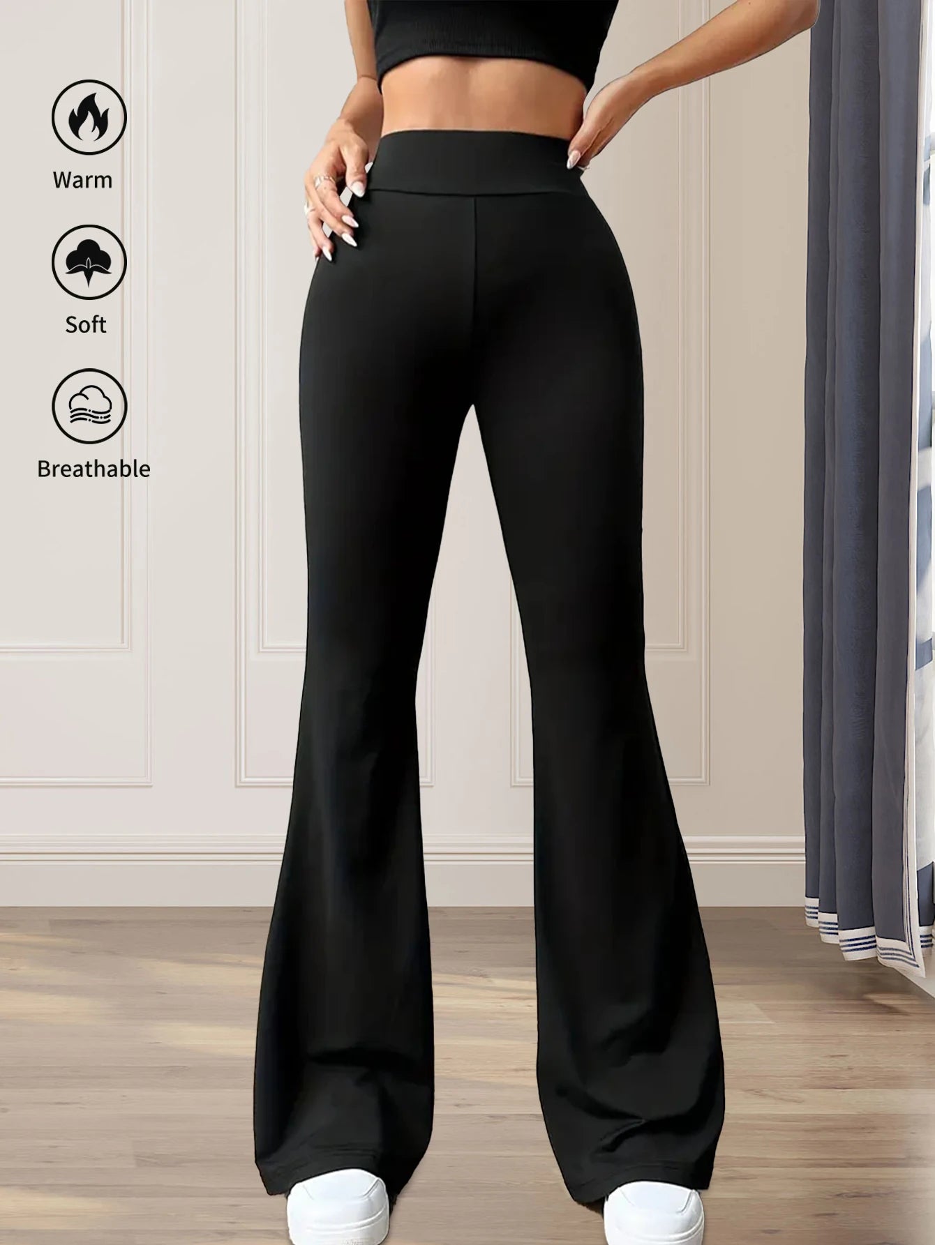 Women's High Waisted Flared Pants - Slim Fit Wide Leg Trousers