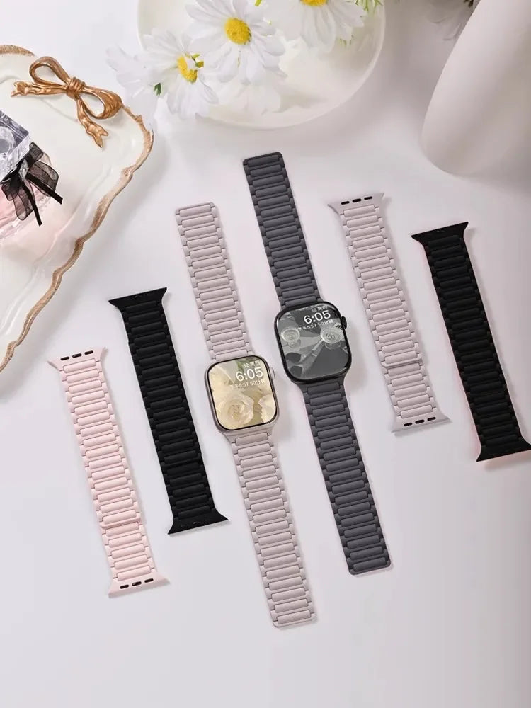 Silicone Strap for Apple Watch 46mm 42mm 49mm 45mm 41mm 44mm 40mm Magnetic Band for lWatch Ultra 2 Series 10 9 8 7 6 SE 5 4 3