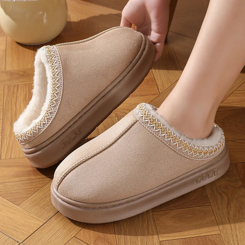 New Fashion Fluffy Platform Slippers for Women 2025 Winter Plush Warm Cotton Shoes Woman Comfort Non Slip Unisex Home Slippers