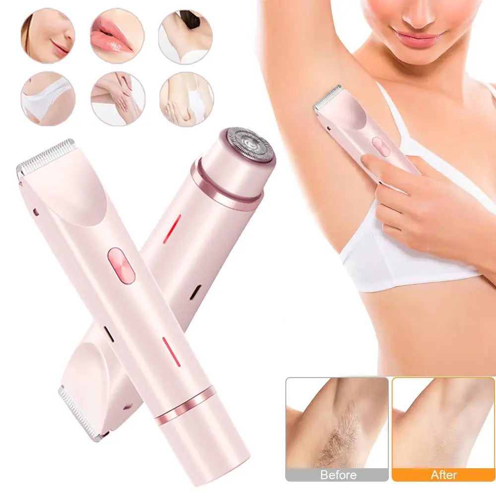2 In 1 Hair Remover Women's Double Head Shaver Private Pubic Hair Trimmer Electric Razor Wet Dry Electric Body Hair Eyecatsher