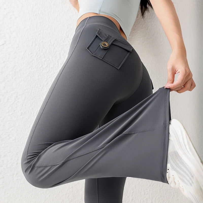 Solid Color Butt Lifting Gym Fitness Pants High Waist Flared Yoga Leggings for Women