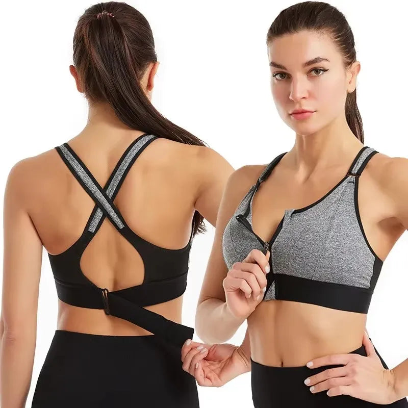 Women's Sports Bra - Front Zipper Athletic Fitness Bra