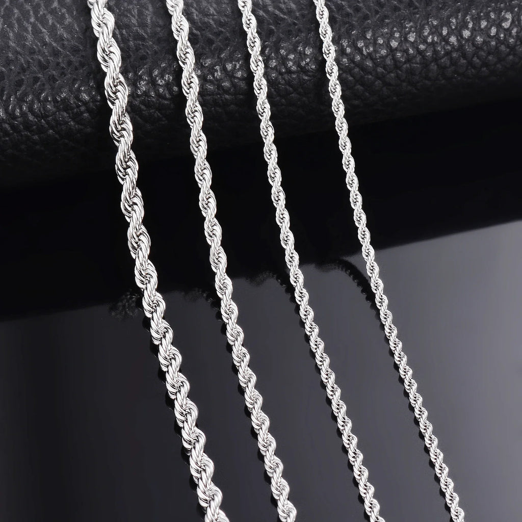 925 Sterling Silver Rope Chain Necklace - 2mm/3mm/4mm Width