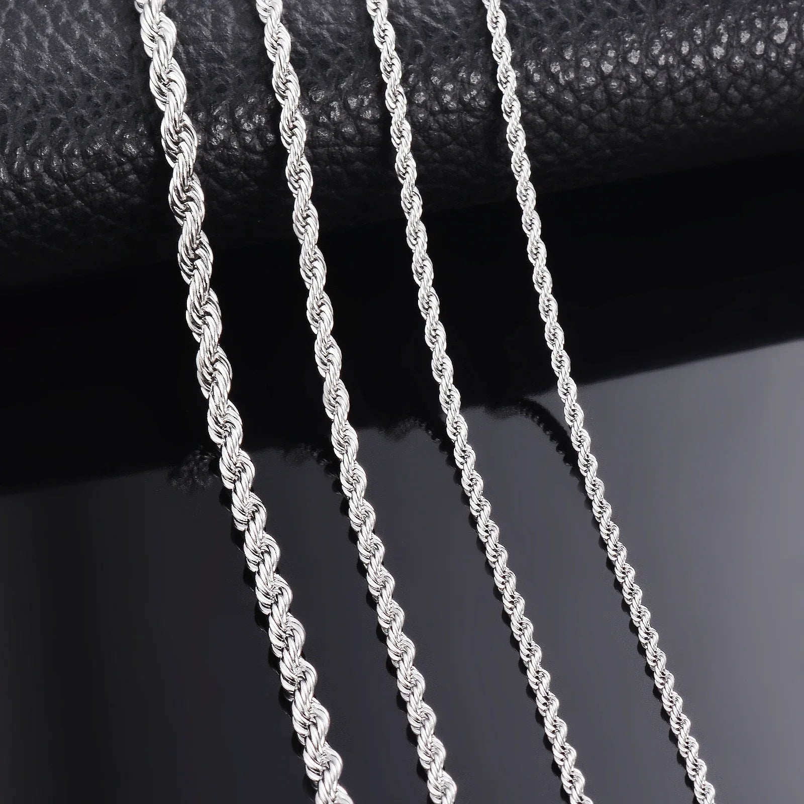 925 Sterling Silver Rope Chain Necklace - 2mm/3mm/4mm Width