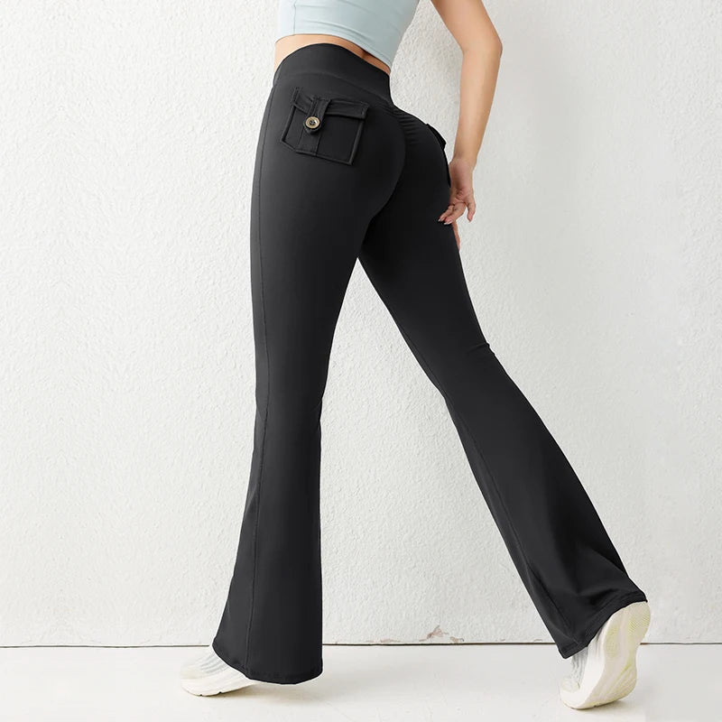 Solid Color Butt Lifting Gym Fitness Pants High Waist Flared Yoga Leggings for Women