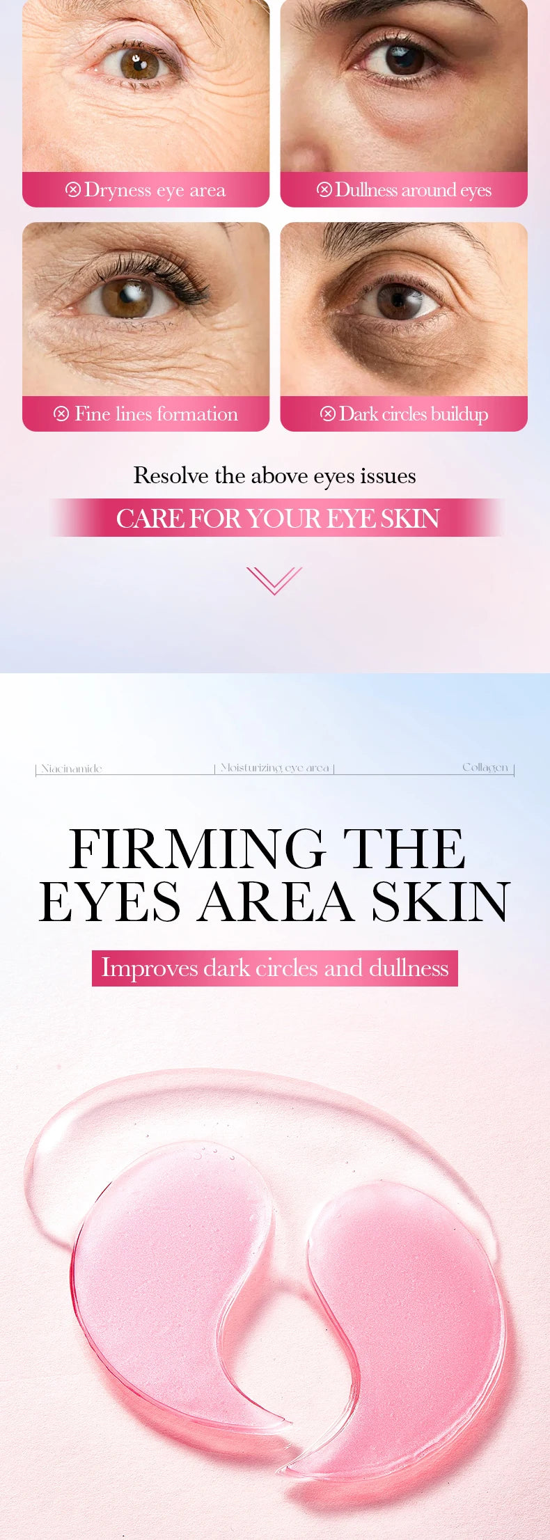 80pcs BIOAQUA Nicotinamide Collagen Eye Mask Anti Dark Circles Whitening Anti-Wrinkles Moisturizing Anti-Aging Eye Patches