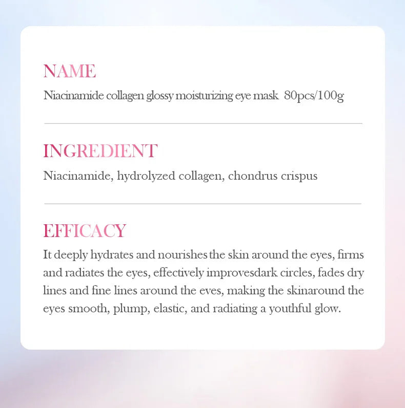 80pcs BIOAQUA Nicotinamide Collagen Eye Mask Anti Dark Circles Whitening Anti-Wrinkles Moisturizing Anti-Aging Eye Patches