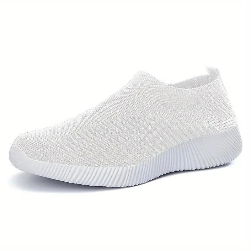 Women's Sneakers Breathable Solid Color Mesh Woven Outdoor Lightweight Low Top Walking Running Sports Socks Tennis Shoes