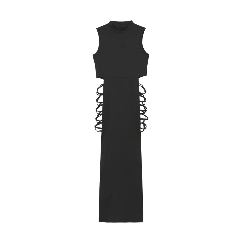 Criss Cross Cut Out Dress - Sexy Bodycon Mock Neck Dress