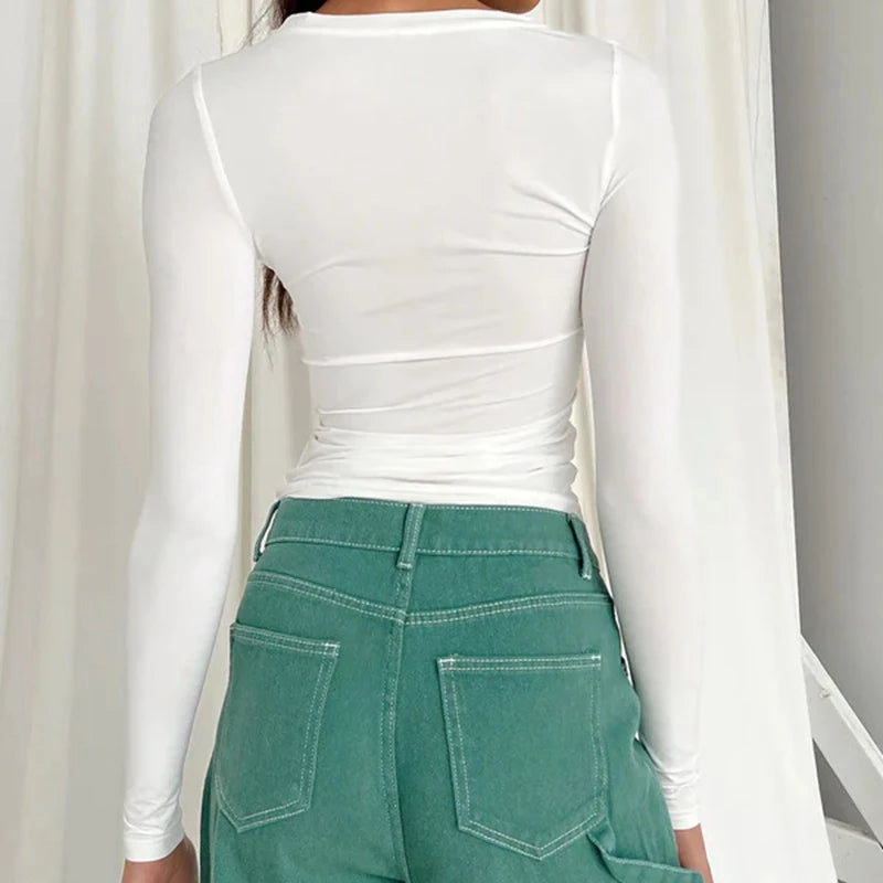Women's Long Sleeve T-Shirt - Slim Fit O-Neck Knitted Top