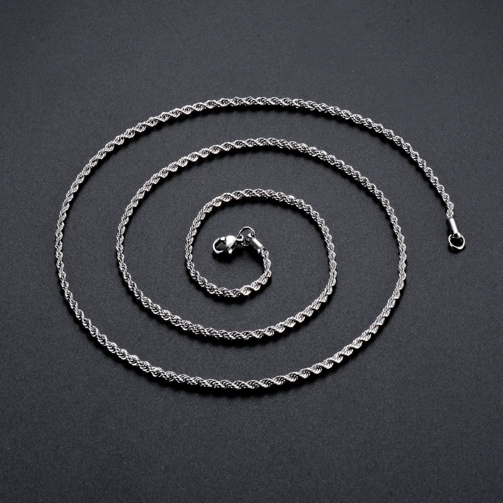 925 Sterling Silver Rope Chain Necklace - 2mm/3mm/4mm Width