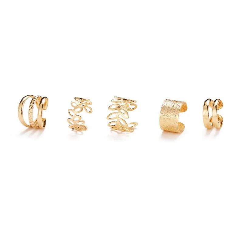 5-15pcs Simple Vintage Metal Clip Earrings Set for Women Teens Casual Hollow Leaf Fake Piercing Earring Jewelry Accessories Gift