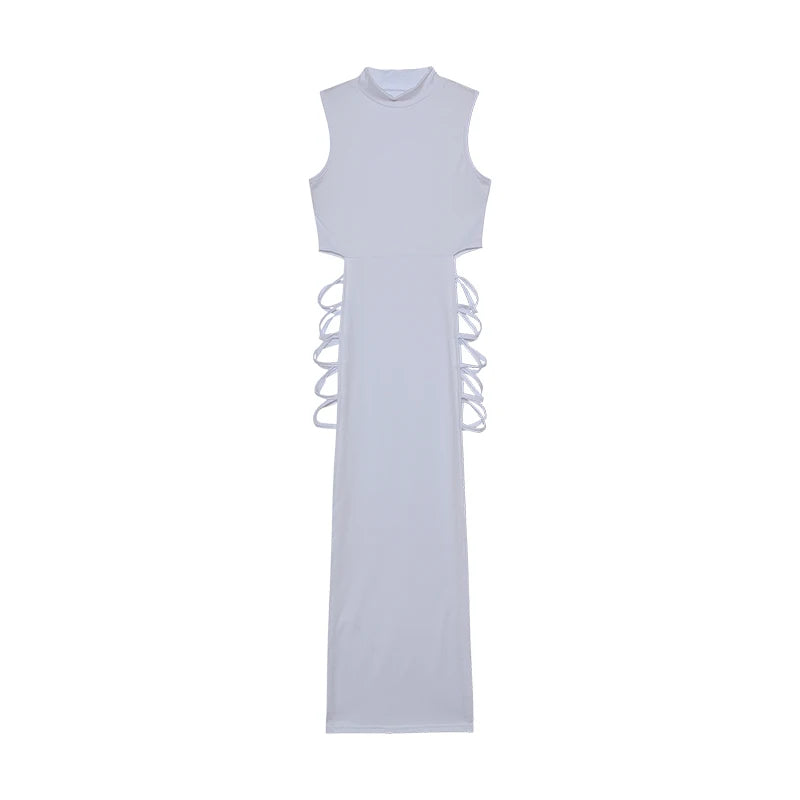 Criss Cross Cut Out Dress - Sexy Bodycon Mock Neck Dress