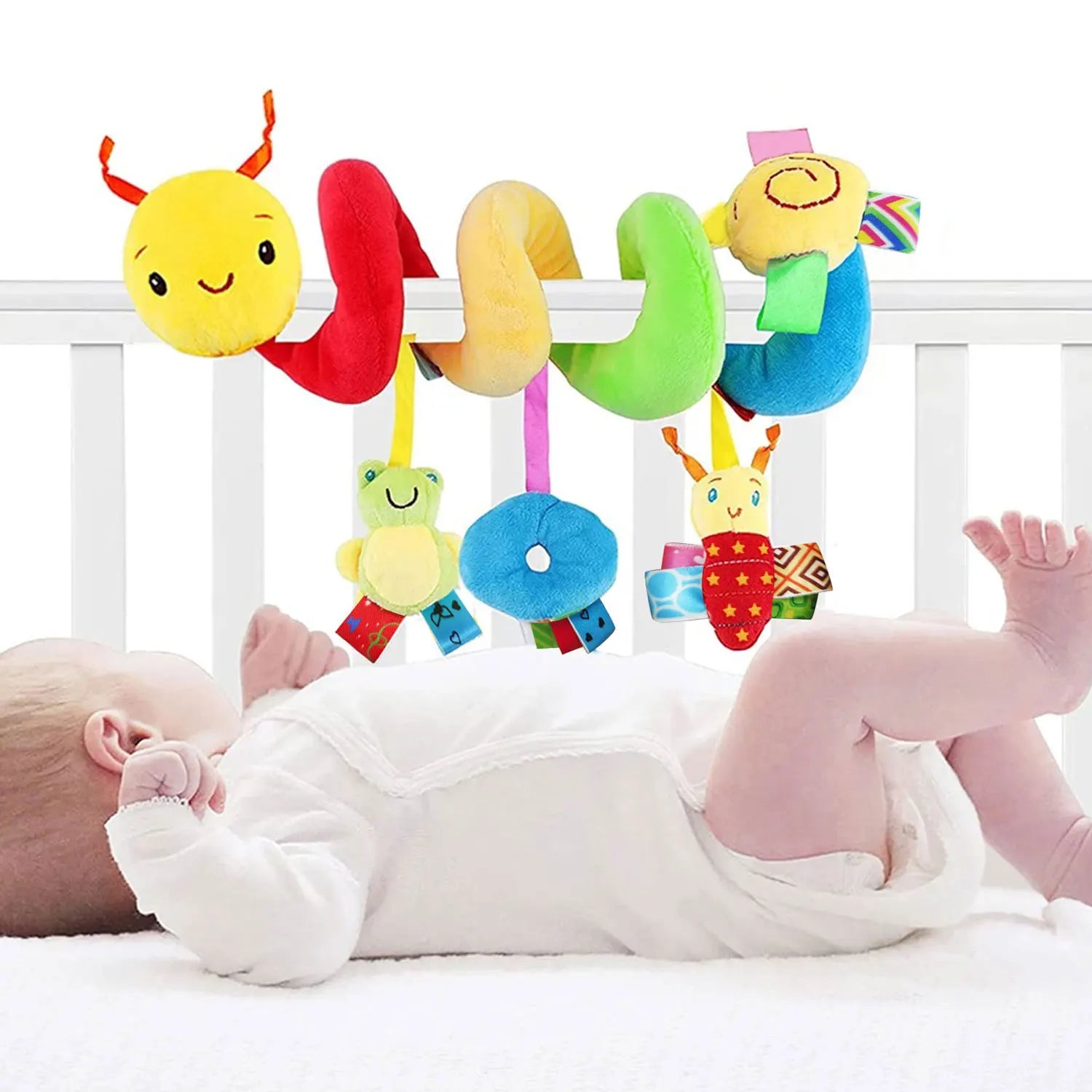 Spiral Stroller Toys Newborn Plush Hanging Baby Soft Rattle Sensory Toys Crib Mobile Bassinet for Babies Boys Girls Ideal Gifts