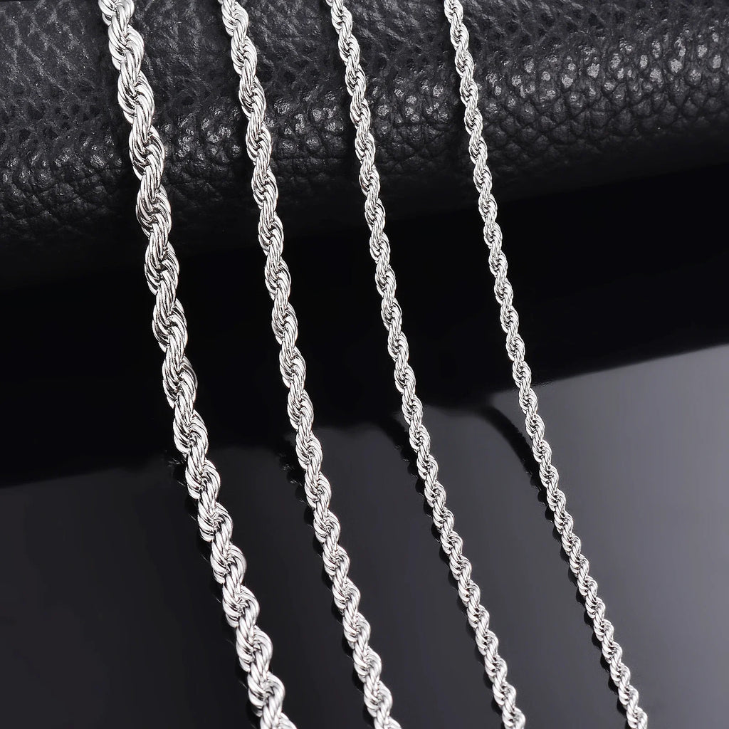 925 Sterling Silver Rope Chain Necklace - 2mm/3mm/4mm Width
