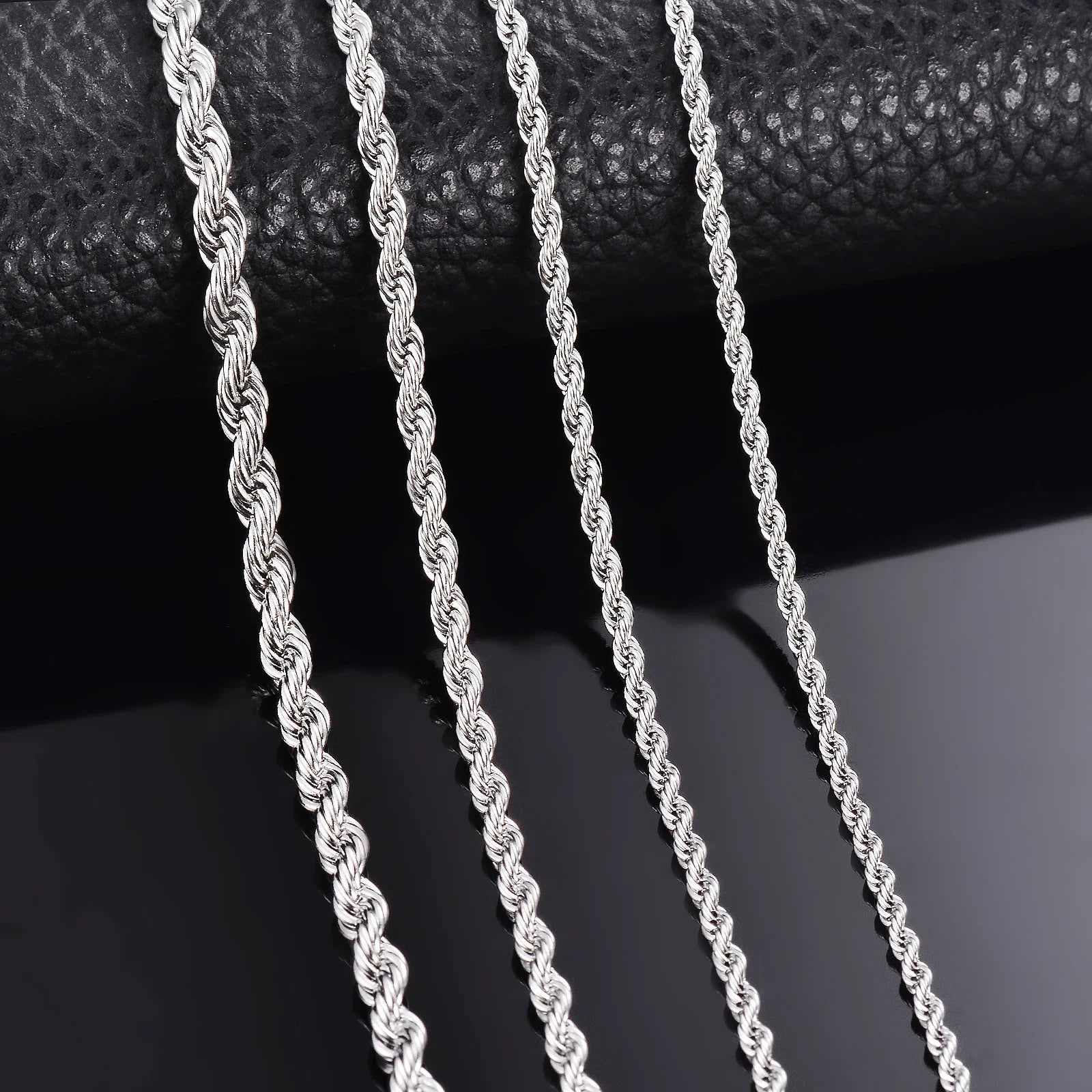 925 Sterling Silver Rope Chain Necklace - 2mm/3mm/4mm Width