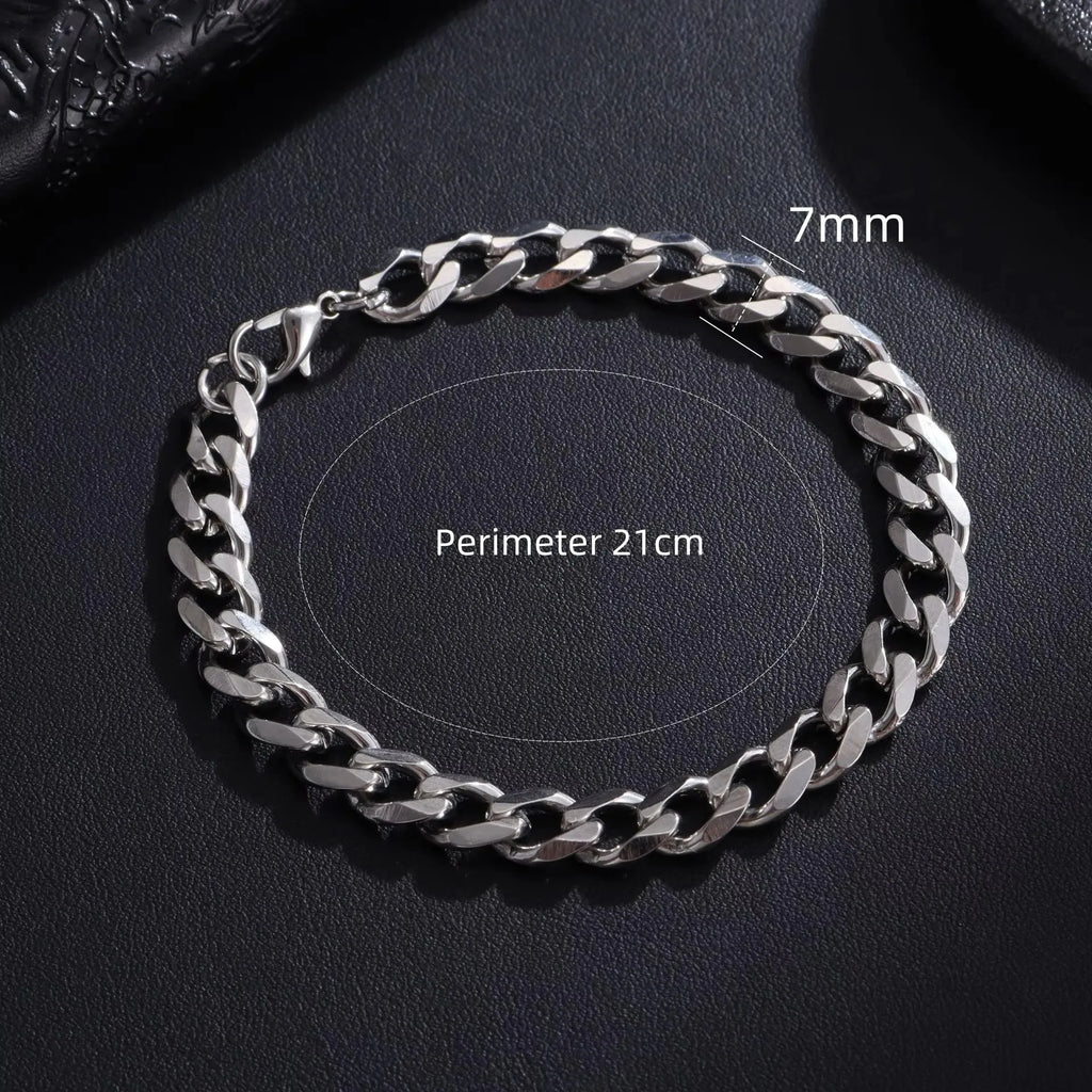 New Trendy Cuban Chain Men Bracelet Classic Stainless Steel 3/5/7/9mm Width Chain Bracelet For Men Women Jewelry Gift