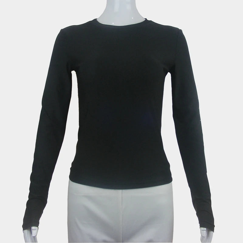 Women's Long Sleeve T-Shirt - Slim Fit O-Neck Knitted Top