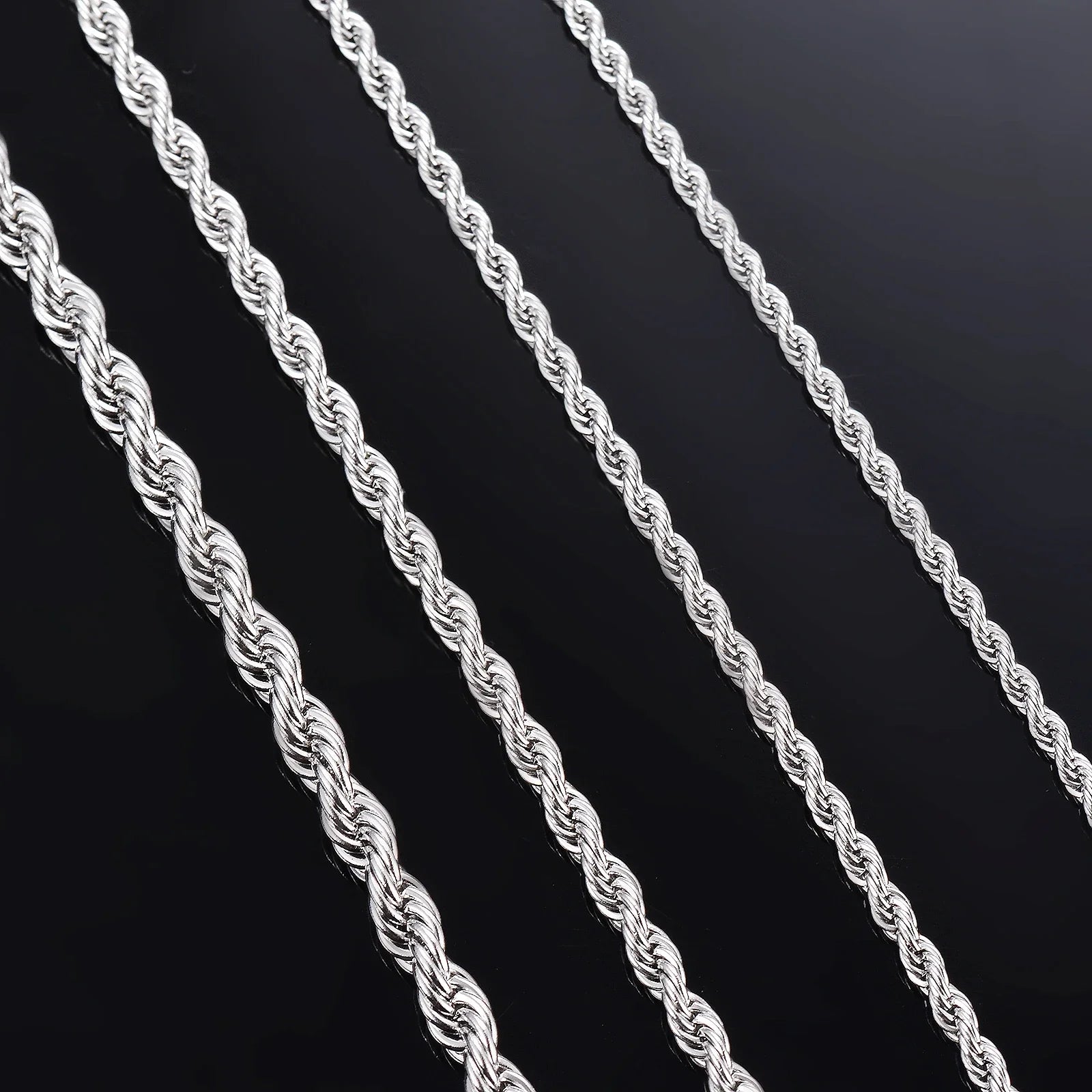 925 Sterling Silver Rope Chain Necklace - 2mm/3mm/4mm Width